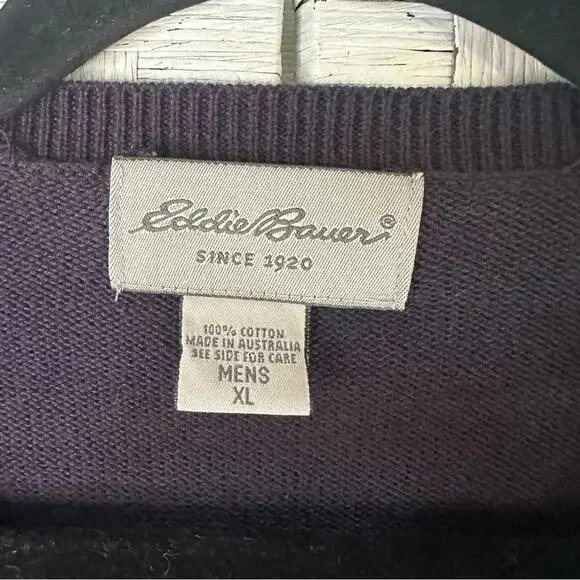 Eddie Bauer men’s Sweater Baumwolle V-neck cable knit navy casual winter layer - Picture 4 of 8